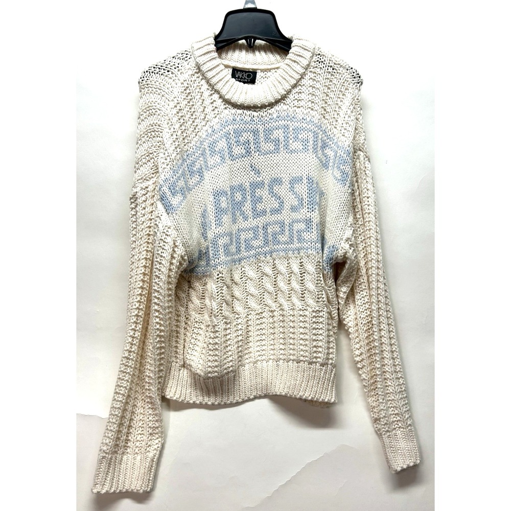 Vakko Sport Women's XL Cream/Blue Cable Knit Acrylic Sweater (C9)